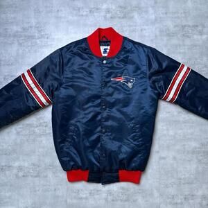Y2K Patriots New England Starter Blue Satin Bomber Jacket